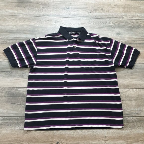D'Avila Mens XL Short Sleeve Polo Shirt Golf Athletic Casual Sport Striped Navy - Picture 1 of 9